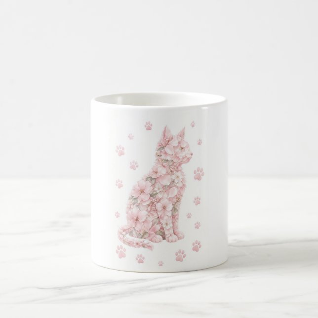 Floral Cat Silhouette Coffee Mug (Center)