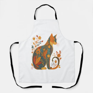 Floral Cat Silhouette – Colorful Vintage Botanical Apron
