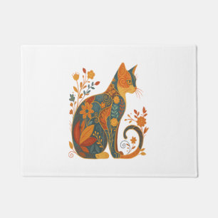 Floral Cat Silhouette � Colourful Vintage Botanica Doormat