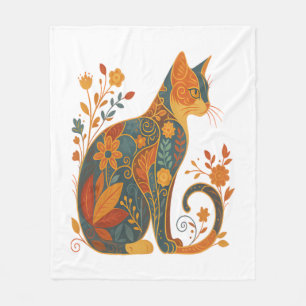 Floral Cat Silhouette � Colourful Vintage Botanica Fleece Blanket