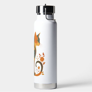 Floral Cat Silhouette � Colourful Vintage Botanica Water Bottle