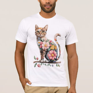 Floral cat Silhouette nature flowers cat lovers T-Shirt
