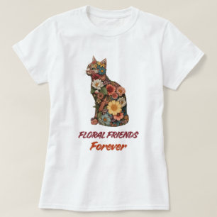 Floral Cat T-Shirt   Cute Flower Kitty Design