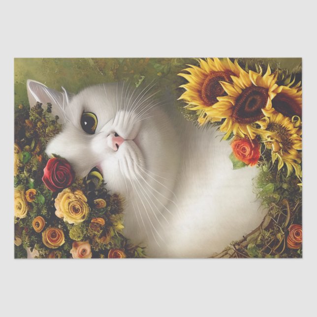 Floral Cat Tissue Paper For Decoupage Or Collage (Front)