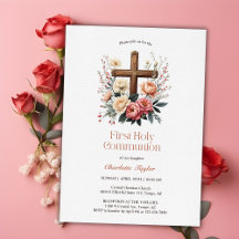 Floral Catholic Cross First Holy Communion