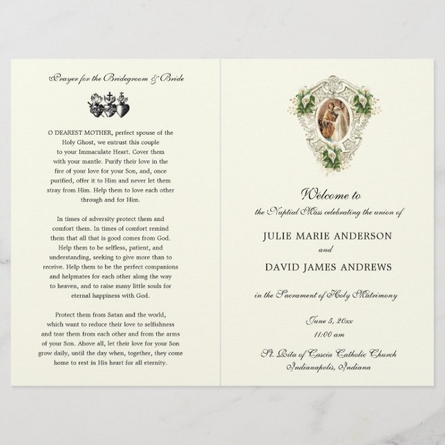 Floral Catholic Latin Mass Wedding Program (Front)