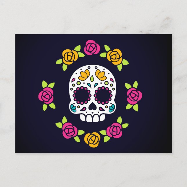 Floral Catrina Skull | Dia De Los Muertos Holiday Postcard (Front)