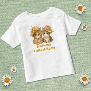 Floral Cats Best friends Yellow Whimsical Cute  Toddler T-Shirt