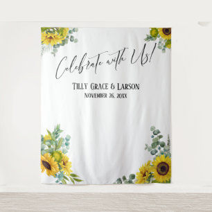 Floral Celebrate with Us! Photo Backdrop Tapestry
