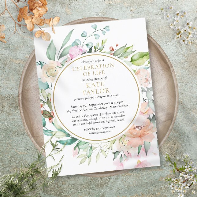 Floral Celebration of Life Funeral Invitation (Floral Celebration of Life Funeral Invitation)