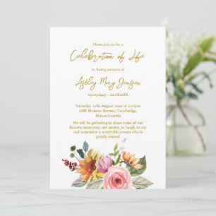 Floral Celebration of Life Funeral Invitation