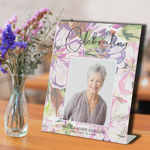 Floral Celebration of Life Funeral Pedestal Sign