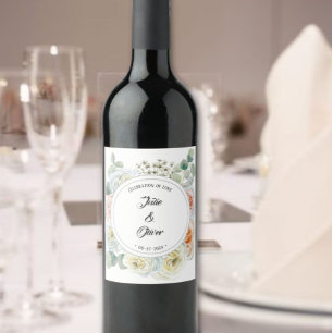 Floral "Celebration of love" with names Wine Label