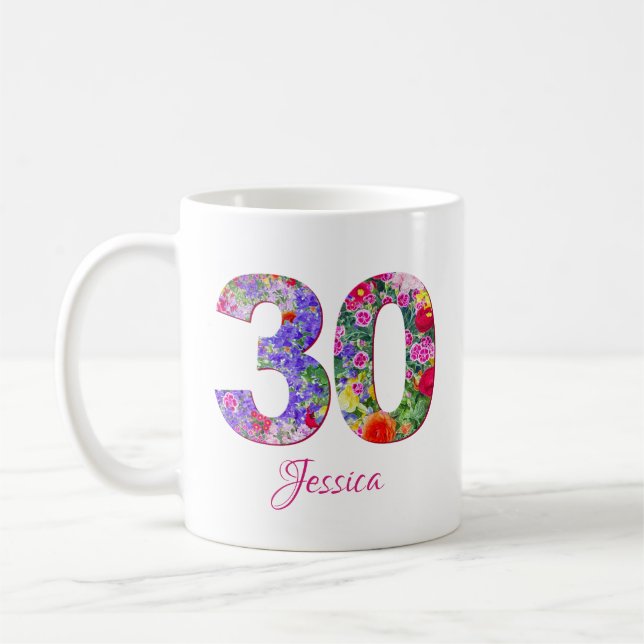 Floral Celebration Personalised 30th Birthday Mug (Left)