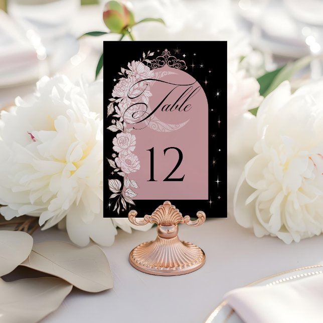 Floral Celestial Moon Star Tiara Quinceanera Photo Table Number (Floral Celestial Moon Star Tiara Quinceanera Photo Table Number (Front))