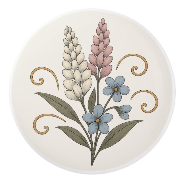 Floral Ceramic Door Handle pink blue Knob (Front)
