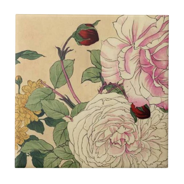 Floral Ceramic Tile, Small (4.25" x 4.25") Tile (Front)
