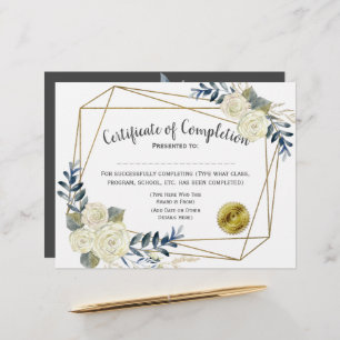 Floral Certificate of Completion, Customise 8.5x11