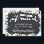 Floral Chalkboard | 10th Wedding Anniversary Invitation<br><div class="desc">This elegant,  modern 10th wedding anniversary invitation features lovely brush script calligraphy,  beautiful blue and white flowers,  typography that reads "Just Married (ten years ago!), " and a rustic chalkboard background.</div>