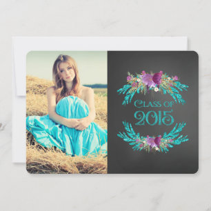 Floral Chalkboard Class of 2015 Graduation Invitation