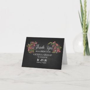 Floral chalkboard modern wedding thank you cards