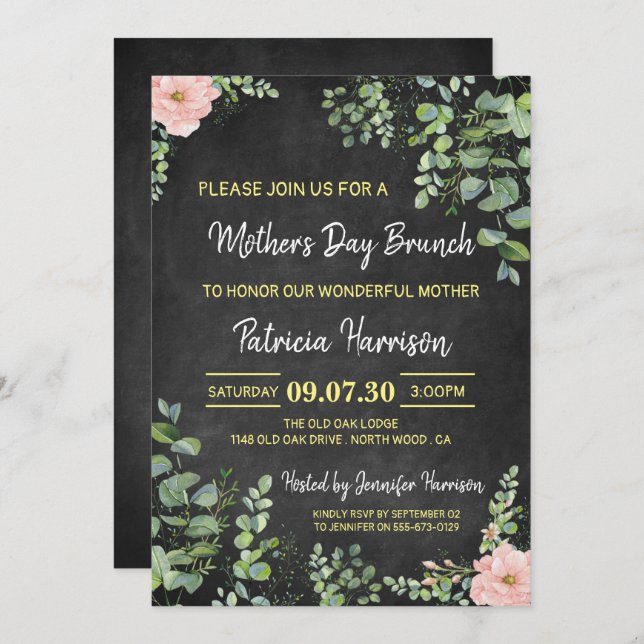 Floral Chalkboard Mother's Day Brunch Invitation (Front/Back)