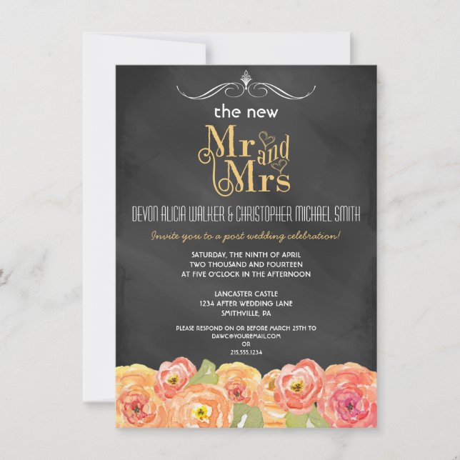 Floral Chalkboard Post Wedding Party Invitation (Front)