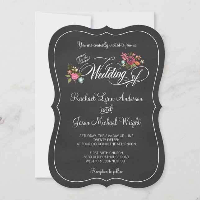 Floral Chalkboard Rustic Wedding Invitations (Front)