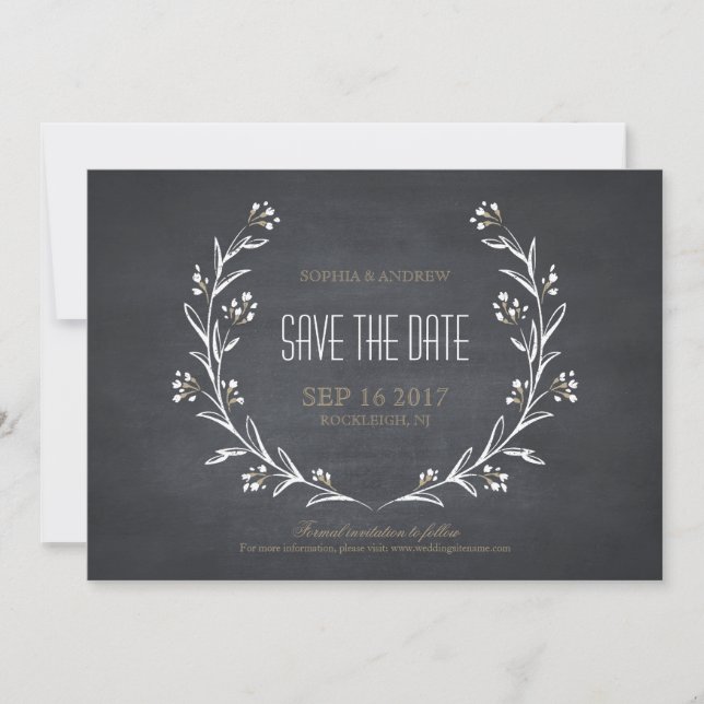 Floral chalkboard rustic wedding save the date (Front)