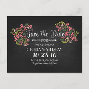 Floral chalkboard save the date postcards