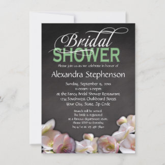 Floral & Chalkboard w/Green Bridal Shower Invitation