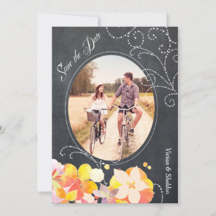 Floral Chalkboard Wedding Photo Save the Date Invitation
