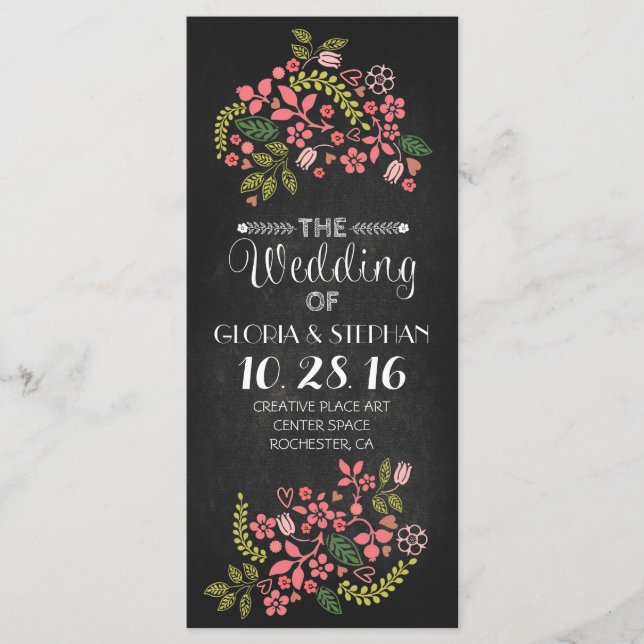 floral chalkboard wedding program cards (Front)