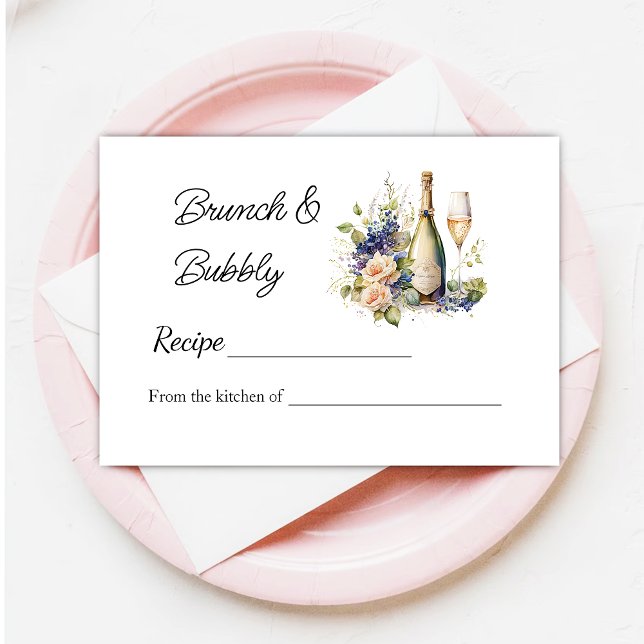 Floral Champagne Bridal Shower Recipe Note Enclosure Card (Creator Uploaded)