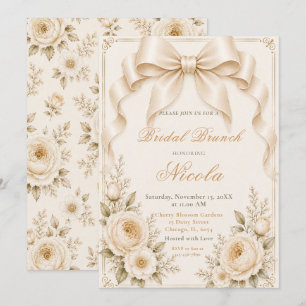 Floral Champagne Coquette Bow Bridal Brunch Invitation