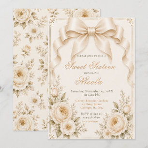 Floral Champagne Coquette Bow Sweet Sixteen Invitation