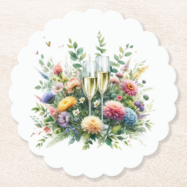 Floral Champagne Garden Coasters (Front)