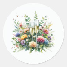Floral Champagne Party Stickers