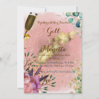 Floral Champagne Wedding Card