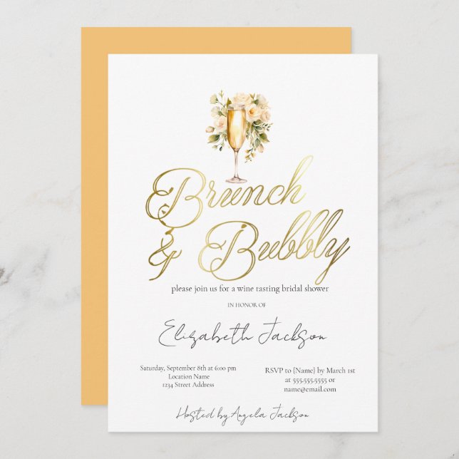Floral ChampagneBrunch & Bubbly Bridal Shower Invitation (Front/Back)