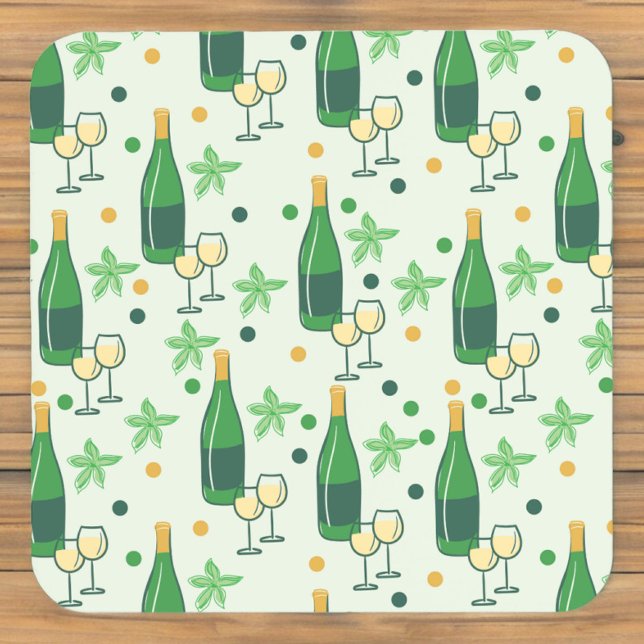 Floral Chardonnay Bottles Glasses Pattern  Coaster (Creator Uploaded)