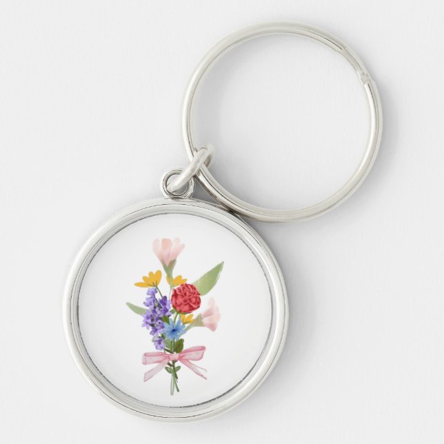 Floral Charm Keychain – Elegant Flower Bouquet  (Front)