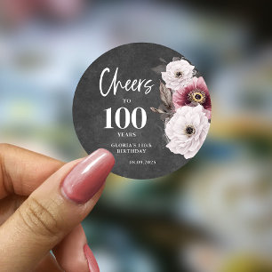  Floral Cheers to 100th Birthday Classic Round Sticker