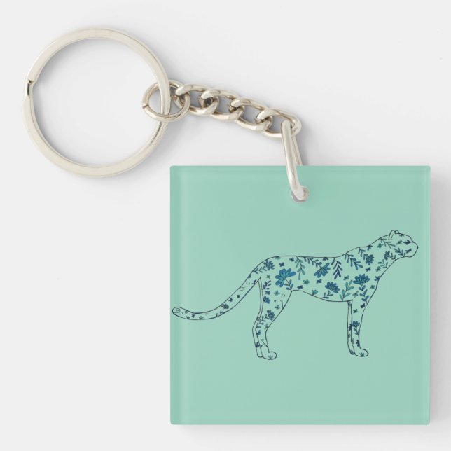 Floral cheetah key ring (Front)
