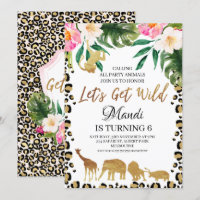 Floral Cheetah Print Lets Get Wild Birthday