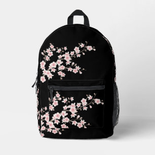 Floral Cherry Blossom Blush Pink Black Printed Backpack