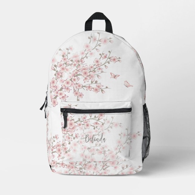 Floral Cherry Blossom Blush Pink  Printed Backpack (Front)