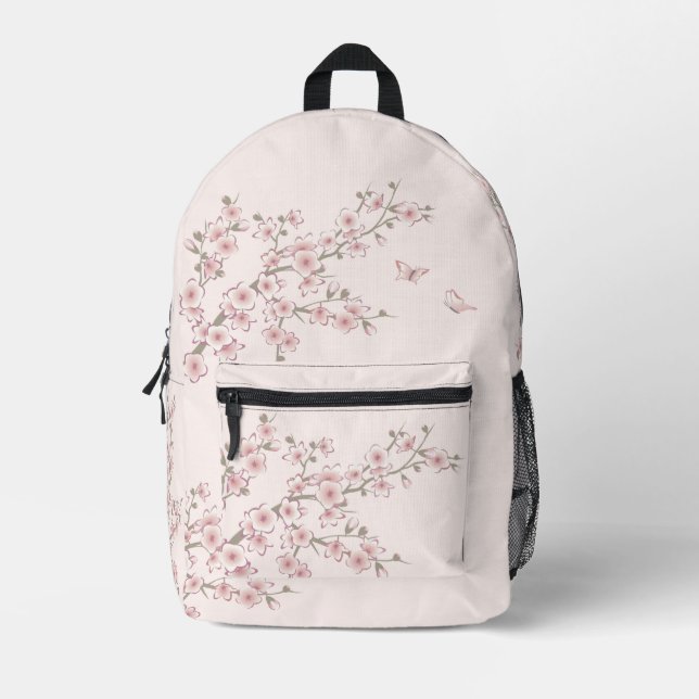 Floral Cherry Blossom Blush Pink  Printed Backpack (Front)