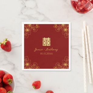 Floral cherry blossom Chinese wedding red Napkin