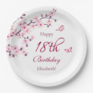 Floral Cherry Blossom Custom Birthday Party Paper Plate